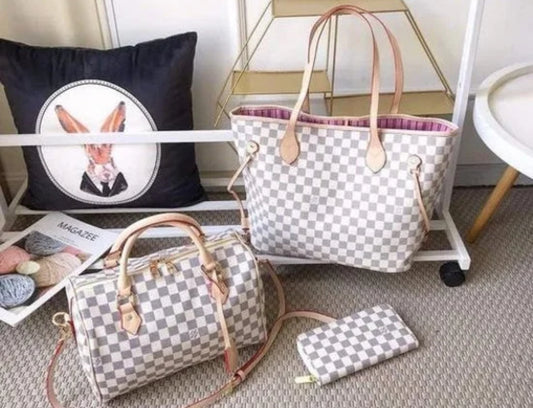 3 Piece White Check LV Set