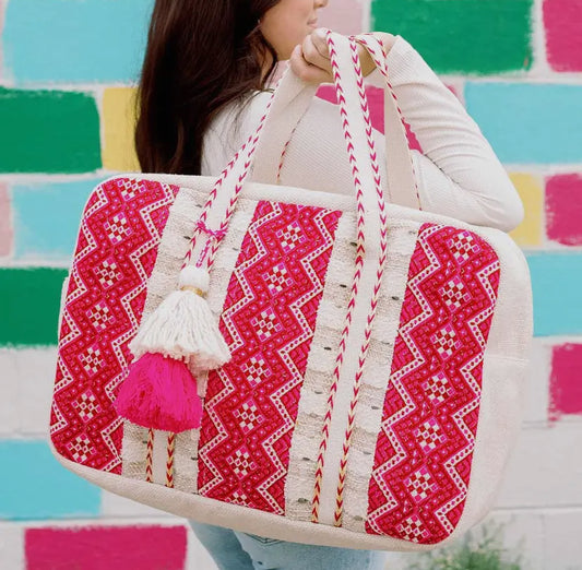 Magenta ZigZagged Oversized Weekender Bag