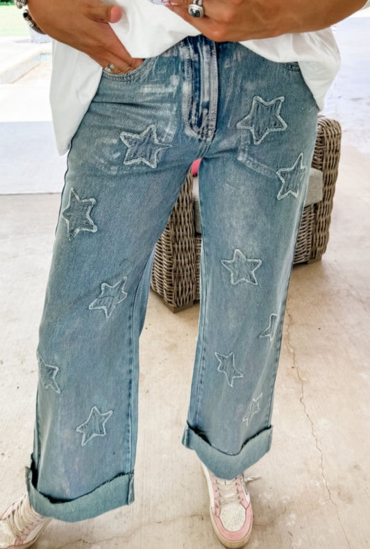 Blue star patch straight leg