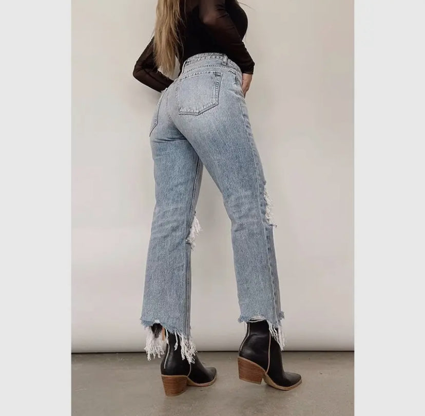 Retro High Waist Ripped Straight jeans