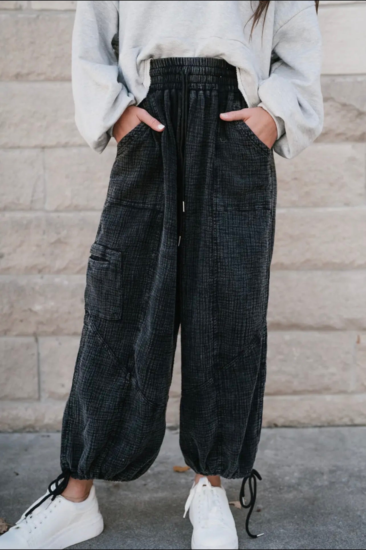 Washed Drawstring Wide Leg pants