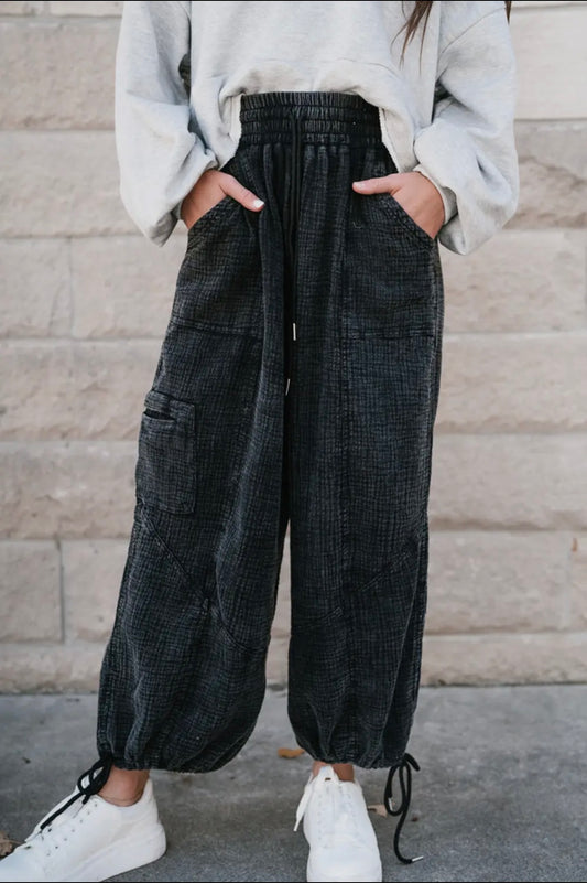 Washed Drawstring Wide Leg pants