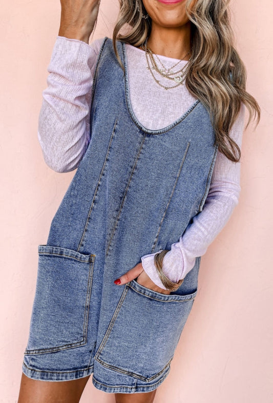 U Neck Denim Romper