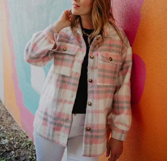 Pink/Gray Plaid Shacket