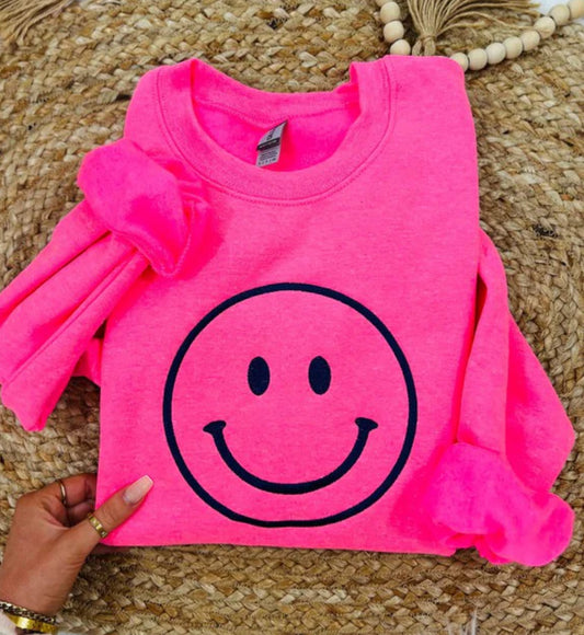 Happy Face Embroidered Sweatshirt