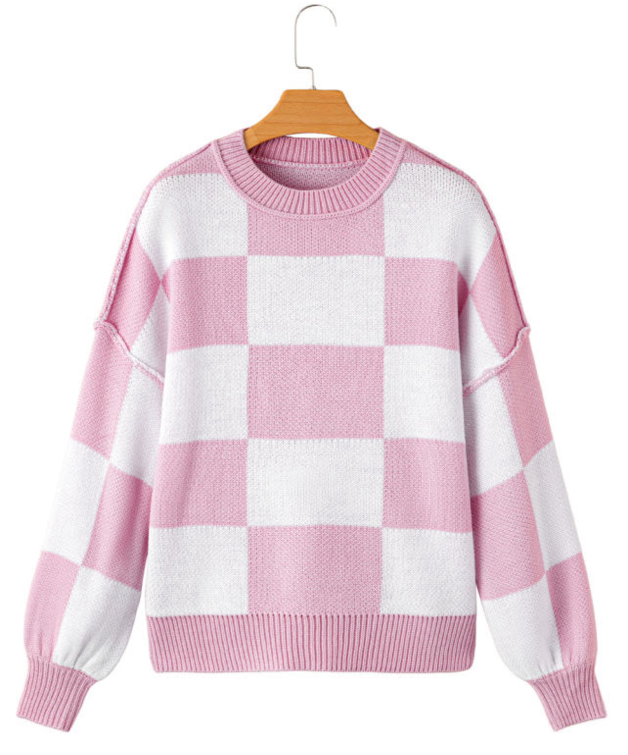 Pink Checkered Sleeve Sweater