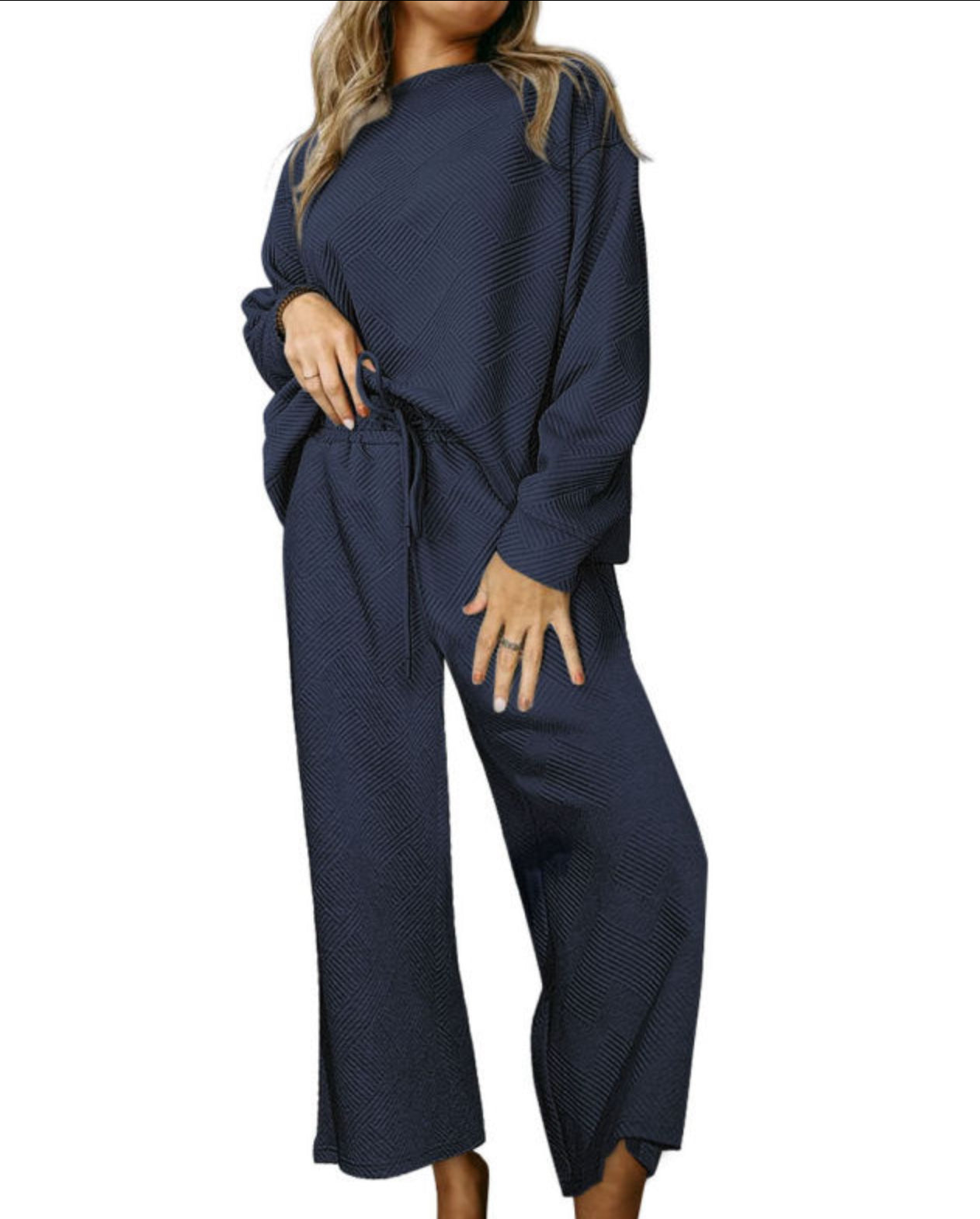 Navy Blue Textured 2pc Outfit
