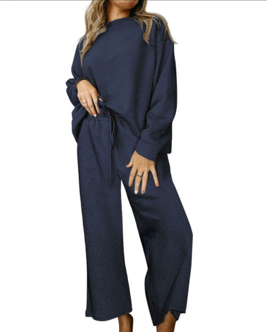 Navy Blue Textured 2pc Outfit